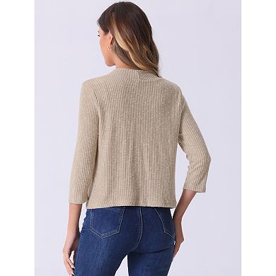 Women's Cropped Elegant Sweater Open Front 3/4 Sleeve Knit Casual Cardigan