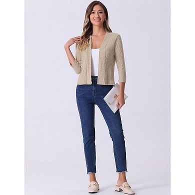 Women's Cropped Elegant Sweater Open Front 3/4 Sleeve Knit Casual Cardigan