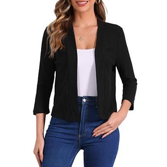 Women's Cropped Elegant Sweater Open Front 3/4 Sleeve Knit Casual Cardigan
