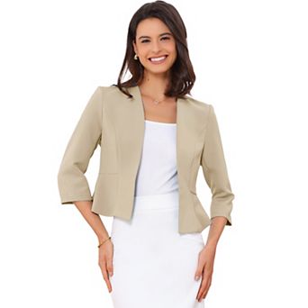 Elegant Blazer for Women's Open Front Collarless 3/4 Sleeve Peplum Business Work Suit Jacket