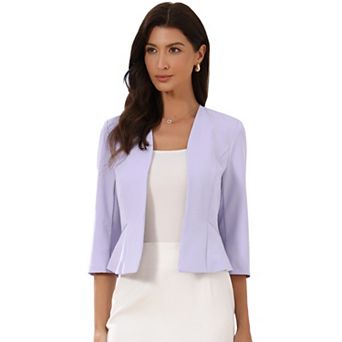 Elegant Blazer for Women's Open Front Collarless 3/4 Sleeve Peplum Business Work Suit Jacket