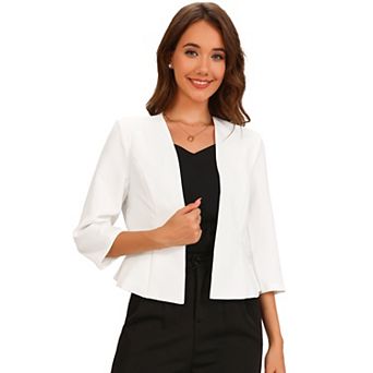 Elegant Blazer for Women's Open Front Collarless 3/4 Sleeve Peplum Business Work Suit Jacket