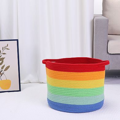 1 Pack Woven Storage Basket with Handle, Shelf Closet Storage Bin for Clothes, Blankets