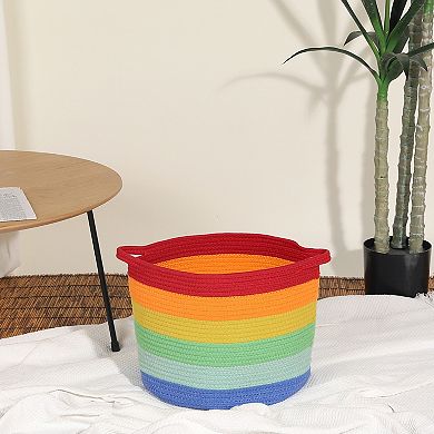 1 Pack Woven Storage Basket with Handle, Shelf Closet Storage Bin for Clothes, Blankets