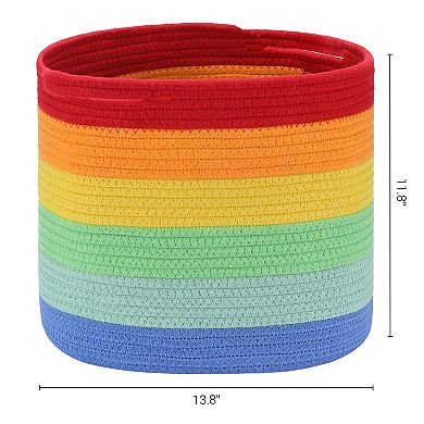 1 Pack Woven Storage Basket with Handle, Shelf Closet Storage Bin for Clothes, Blankets