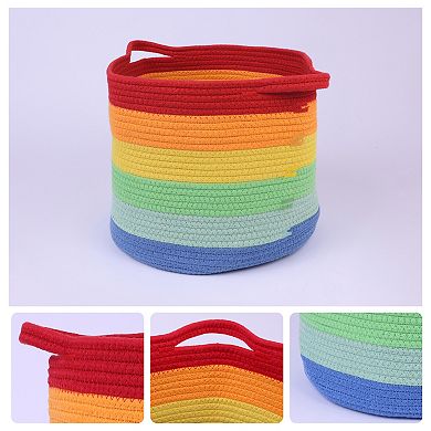 1 Pack Woven Storage Basket with Handle, Shelf Closet Storage Bin for Clothes, Blankets