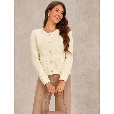 Cardigan Sweaters for Women Button Down Long Sleeve Crew Neck Pockets Knit Cardigan Sweater Blazer
