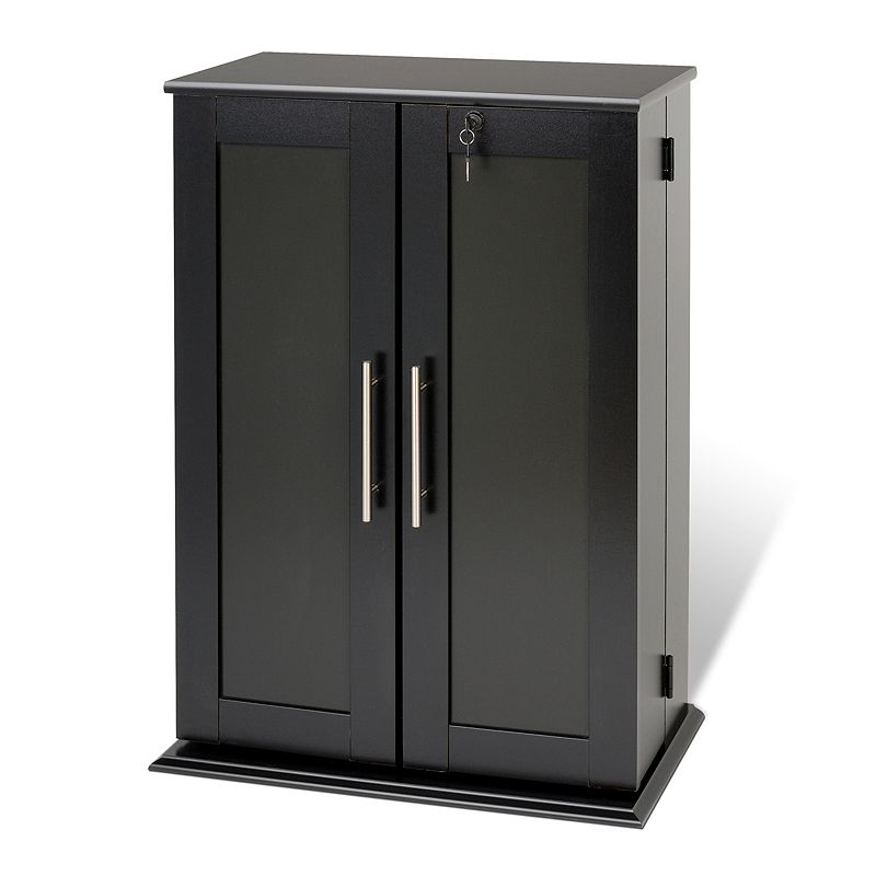 Prepac Small Locking Multimedia Storage Cabinet, Black, Furniture