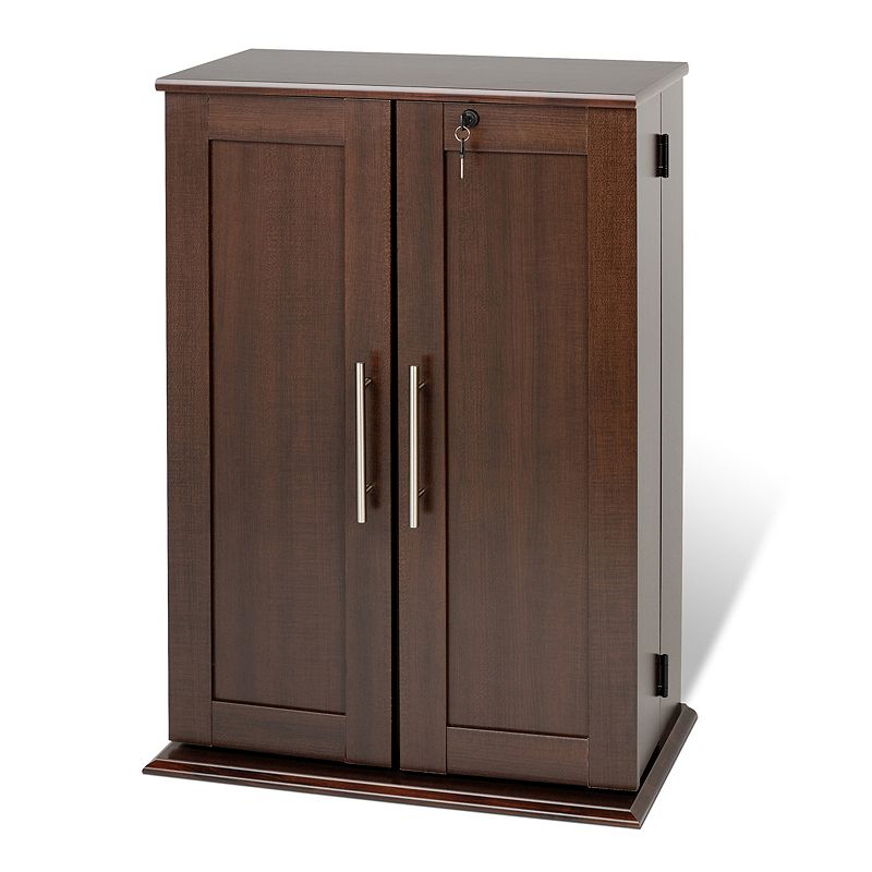 Prepac Small Locking Multimedia Storage Cabinet, Brown, Furniture