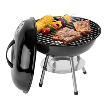 Alpine Cuisine Premium 14" Charcoal Bbq Grill Round For Outdoor Cooking - Black