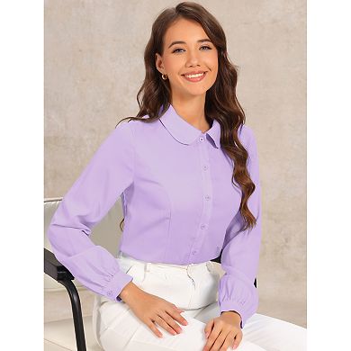 Women's Peter Pen Collar Button Up Long Sleeve Business Work Shirt Blouse