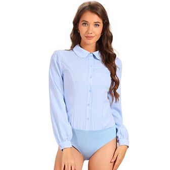 Women's Peter Pen Collar Button Up Long Sleeve Business Work Shirt Blouse