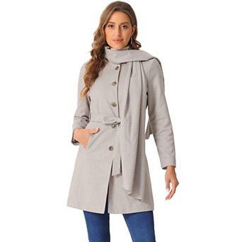 Winter Coat for Women's Button Down Casual Scarf Jacket with Belt