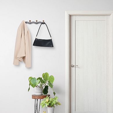 1 Pack Coat Rack Wall Mount, Metal Wood Coat Hook, Hat Rack, Wall Hooks for Hanging with 4 Hooks