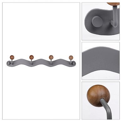 1 Pack Coat Rack Wall Mount, Metal Wood Coat Hook, Hat Rack, Wall Hooks for Hanging with 4 Hooks