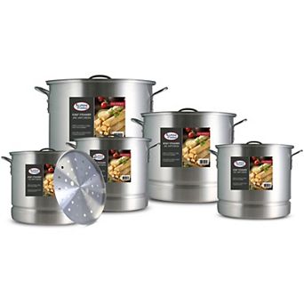 Alpine Cuisine Aluminum Steamer Stock Pot 3 pc Set With Cooking Pot Lids 20-qt