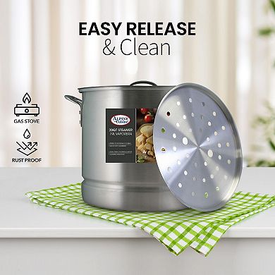 Alpine Cuisine Aluminum Steamer Stock Pot 3pc Set With Cooking Pot Lids 20 Quart