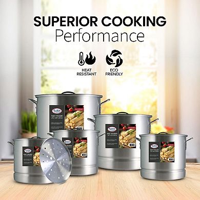 Alpine Cuisine Aluminum Steamer Stock Pot 3pc Set With Cooking Pot Lids 20 Quart
