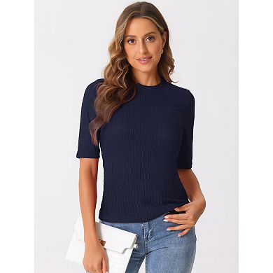 Crew Neck Top for Women's Ruched Solid Half Sleeve Basic Casual Blouse Tops