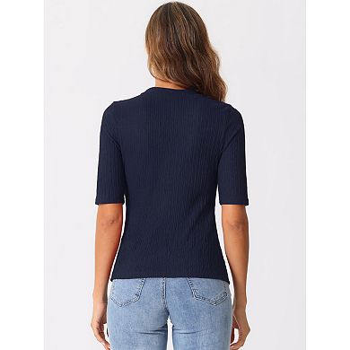 Crew Neck Top for Women's Ruched Solid Half Sleeve Basic Casual Blouse Tops
