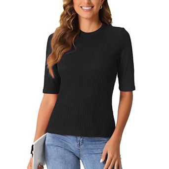 Crew Neck Top for Women's Ruched Solid Half Sleeve Basic Casual Blouse Tops