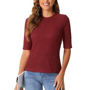 Crew Neck Top for Women's Ruched Solid Half Sleeve Basic Casual Blouse Tops