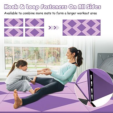 8 Feet PU Leather Folding Gymnastics Mat with Hook and Loop Fasteners-Pink & Purple