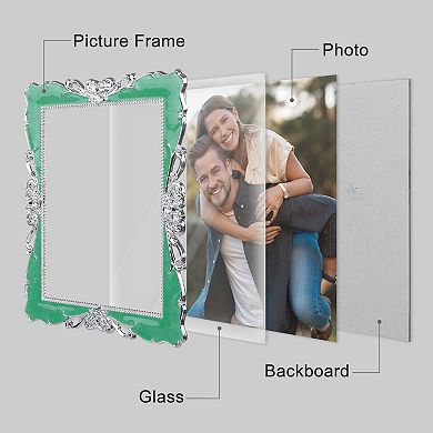 1Pcs Picture Frame Retro Plated Picture Frame Decorated with Crystals Photo Frames with Glass Front