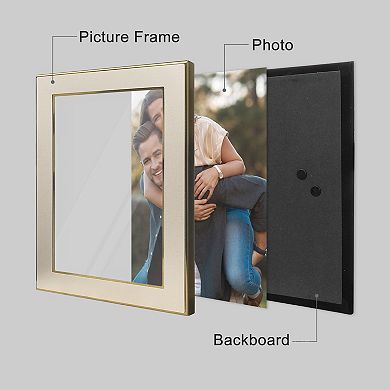 1Pcs Modern Picture Frame Brushed Aluminum Metal Photo Frame with Real Glass, Display