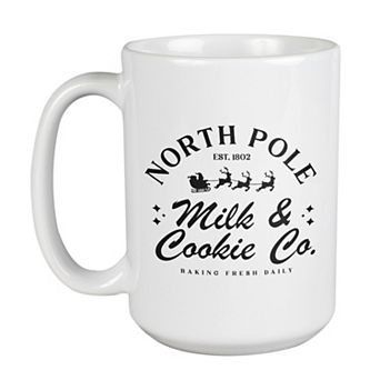 North Pole Milk and Cookie Co Christmas Mugs, Christmas Coffee Mugs 15oz
