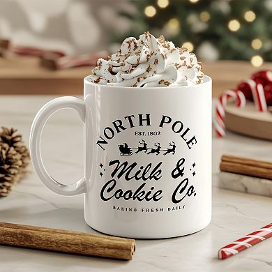 North Pole Milk and Cookie Co Christmas Mugs, Christmas Coffee Mugs 15oz