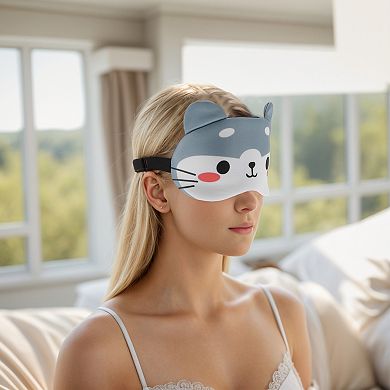 Soft Cute Cat Eyes Sleep Mask Gray White Eye Shade Cover for Rest for Travel
