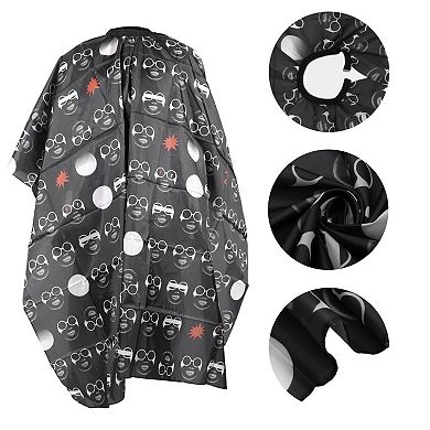 Glass Pattern Hairdressing Cape for Barber Shop 64.96"x57.09" Black 1 Pc