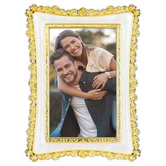 1 pc Picture Frame, Retro Plated Photo Frames with Glass Front Plated for Tabletop Display