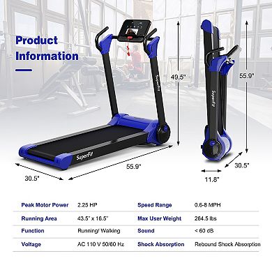 2.25 Hp Electric Motorized Folding Running Treadmill Machine With Led 