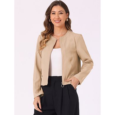 Cropped Jacket for Women's Collarless Casual Open Front Jackets