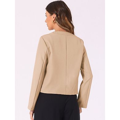 Cropped Jacket for Women's Collarless Casual Open Front Jackets