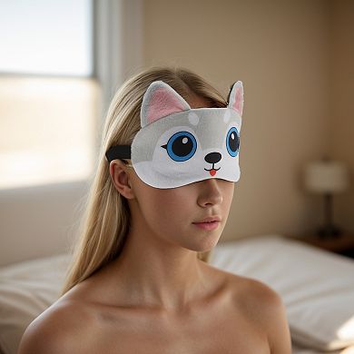 Soft Cartoon Dog Sleep Mask Light Grey White Eye Shade Cover for Meditation 1Pc