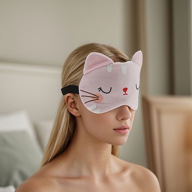 Soft Cartoon Cat Sleep Mask Pink Eye Shade Cover for Light Meditation 1 Pc