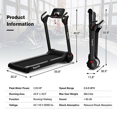 2.25 HP Electric Motorized Folding Running Treadmill Machine with LED Display-Black