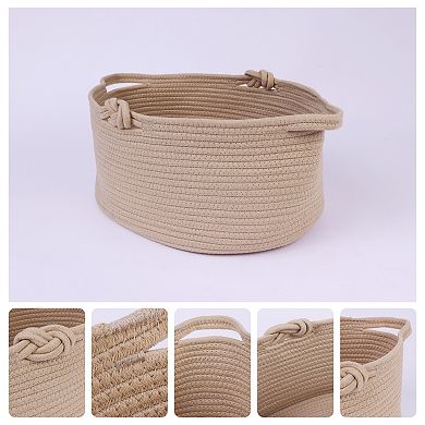 1 Pack Woven Storage Basket Bin with Handle for Blankets, Clothes, Shoes, Organizer Bin