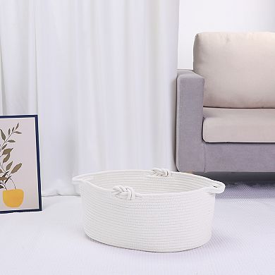 1 Pack Woven Storage Basket Bin with Handle for Blankets, Clothes, Shoes, Organizer Bin