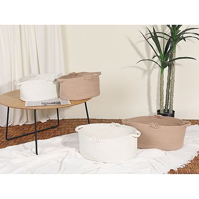 1 Pack Woven Storage Basket Bin with Handle for Blankets, Clothes, Shoes, Organizer Bin