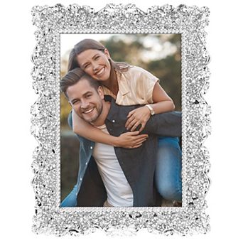 1 pc Modern Plated Picture Frame with Crystal, Shiny Photo Frame with Clear Glass on the Desk Decor