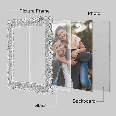 1 Pcs Modern Plated Picture Frame with Crystal, Shiny Photo Frame with Clear Glass on the Desk Decor