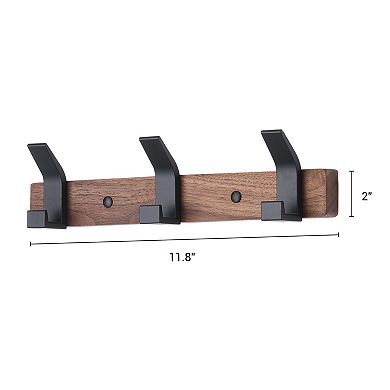1 Pack Coat Rack Wall Mount, Metal Wood Coat Hook, Hat Rack, Wall Hooks for Hanging with 3 Hooks
