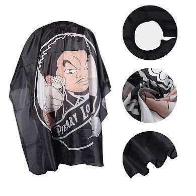 Cartoon Pattern Hairdressing Cape for Barber Shop 62.99"x55.12" Black Gray 1 Pc