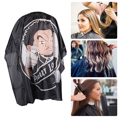 Cartoon Pattern Hairdressing Cape for Barber Shop 62.99"x55.12" Black Gray 1 Pc