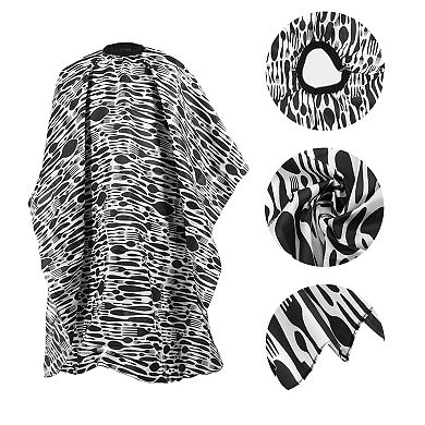Tableware Pattern Hairdressing Cape for Hair Cut 64.96"x57.09" Black White 1 Pc