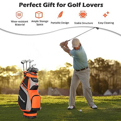 10.5 Inch Golf Stand Bag with 14 Way Dividers and 7 Zippered Pockets-Orange